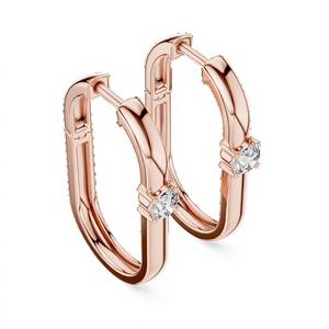 Ensemble de boucles d'oreilles créoles de luxe plaqué rhodium, or rose 18 carats, diamants de laboratoire certifiés IGI, pour un usage quotidien, élégantes et abordables - Product Image 1