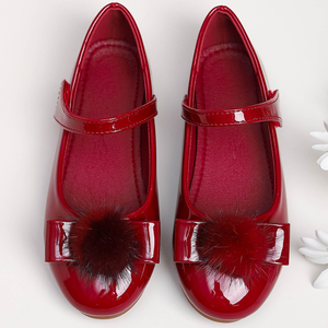 Chaussures plates de princesse pour fille en cuir verni bordeaux de luxe avec boucle et nœud Mary Jane - Product Image 1