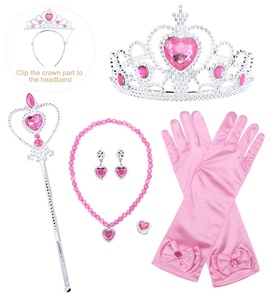 Costumi da Principessa per Feste di Halloween e Carnevale, Accessori per Travestimenti, Corona, Collana, Orecchini, Anello e Bacchetta Magica per Bambine - Product Image 5