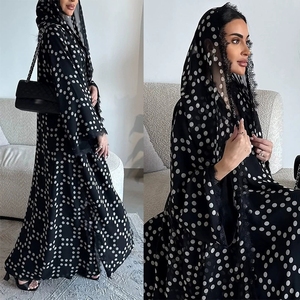 <span class=keywords><strong>Abaya</strong></span> Traspirante all'Ingrosso per Donne Musulmane, Sciarpa in Chiffon a Pois con Bordo in Pizzo, Elegante Abito Lungo Islamico in Poliestere - Product Image 2