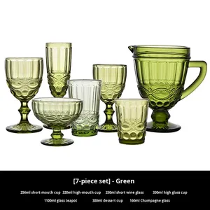 Ensemble de 7 verres à <span class=keywords><strong>vin</strong></span> rouge de luxe légers et rétro, à <span class=keywords><strong>pied</strong></span> haut, épaissis, colorés, à motif serpent gaufré, 301-400 ml, pour mariage - Product Image 3