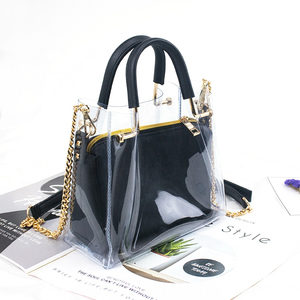 Borsa a tracolla personalizzata Mini borsa alla moda da <span class=keywords><strong>donna</strong></span> trasparente in PVC trasparente con catena a tracolla in plastica borsa aperta - Product Image 2