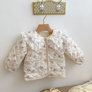Abrigo Ins de invierno de manga larga grueso de felpa Floral para niña con solapa de encaje Chaqueta de algodón para Bebé Ropa de niña abrigo - Product Image 1