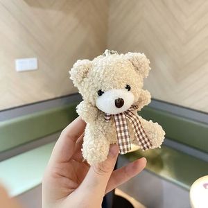 <b>Cute</b> Cartoon Mini <b>Bear</b> Short Plush Doll Toy Light Keychain Pendant with Bow Tie Cotton Material Wholesale - Product Image 3