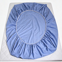 Parure de lit 4 pièces en polyester et coton bleu clair uni, avec taies d'oreiller à rabat, drap plat et drap-housse, vente en gros