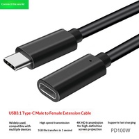 Kabel Ekstensi USB 3.1 Tipe-C Male Female 4K 100W 20Gbps Kabel USB C untuk Ponsel, Hard Disk, Docking Station, Transfer Data
