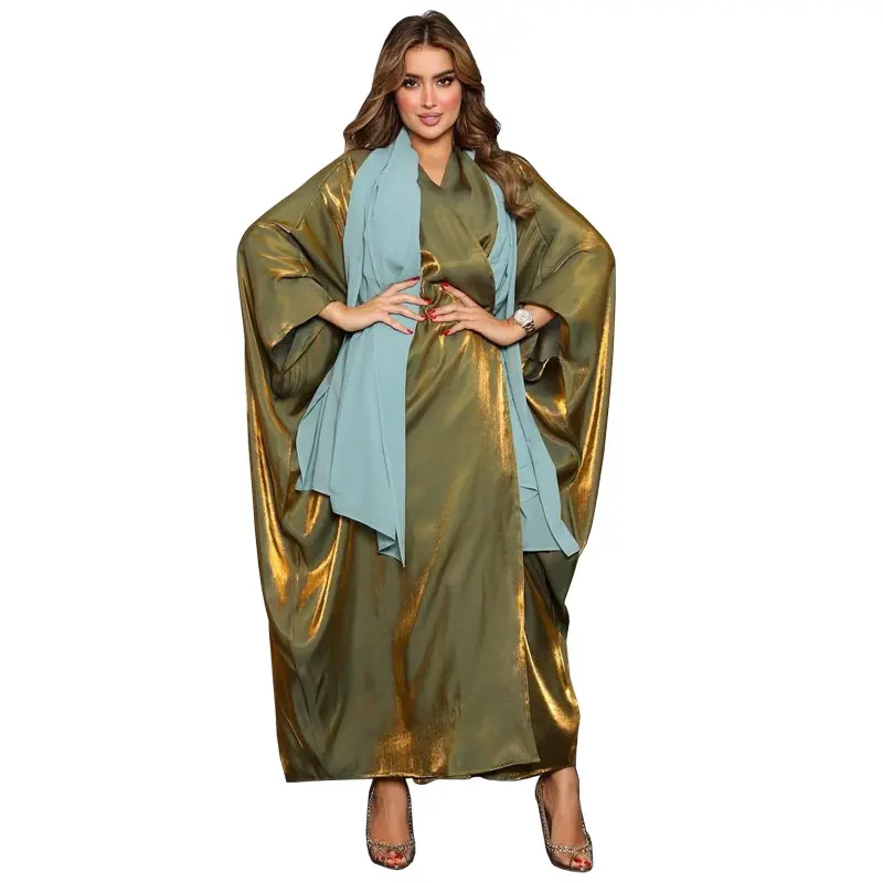 Islamische Kleidung Trendy Elegant Naher Osten Dubai Bronzing Fledermaus ärmel Weste Außen kleid 2 Stück Abaya Muslim Kleid Großhandel