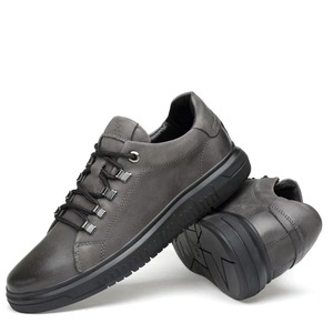 Sneakers en cuir véritable pour hommes, grande taille, noires, décontractées, tendance, chaussures en cuir véritable - Product Image 5