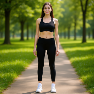 Conjunto Deportivo de 2 Piezas para Mujer con Tela de Chifón de Alta Elasticidad, Top Halter sin Mangas y Leggings Largos, Color Negro - Product Image 2