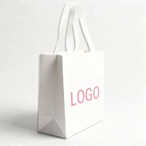 Bolsa de Papel Ecológica de Lujo con Logotipo de Marca Elegante Impreso, Bolsas de Regalo Blancas con Logotipo Personalizado, Asas de Listón Laminado - Product Image 1