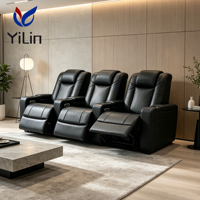 Canapé inclinable électrique 3 places de luxe moderne en cuir noir pour cinéma maison, idéal pour hôtels et écoles