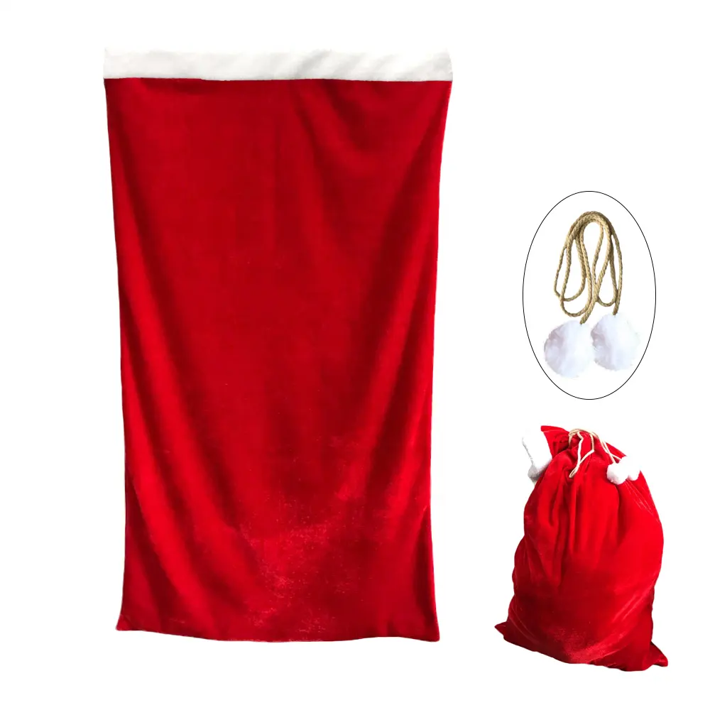 Pafu-Bolsa de terciopelo con cordón para fiestas navideñas, saco gigante de Papá Noel, color rojo y blanco, 41 "H