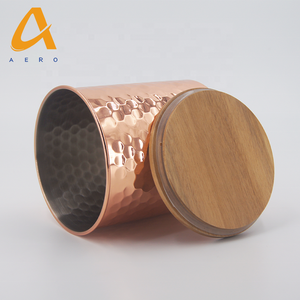 Personalizado Cobre Martelado Selado Pote de Chá De Feijão De Café de Aço Inoxidável 304 Jar Suger Recipientes de Armazenamento De Alimentos com tampa de madeira - Product Image 5
