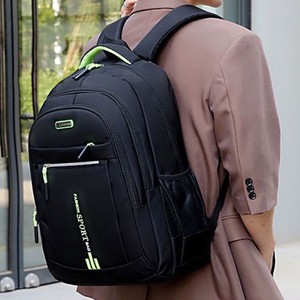 Laptop <b>Backpack</b> <b>Large</b> Capacity 15 Inches For Travel Student Unisex Black Green Blue Orange Solid Color Casual Style - Product Image 1
