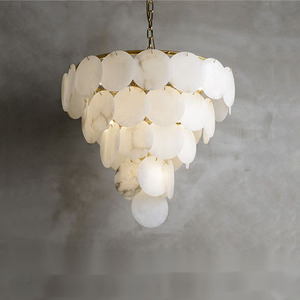Modern Natural <strong>Alabster</strong> Pendant Light Home Decor Luxury Hanging Lamp Living Room Large Round Modern Brass Chandelier - Product Image 4