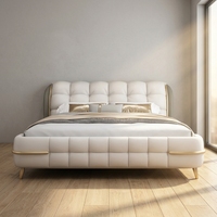 Tête de lit moderne de luxe, tissu capitonné, cadre de lit à plateforme King avec rangement, meuble de chambre à coucher de luxe-Queen Double