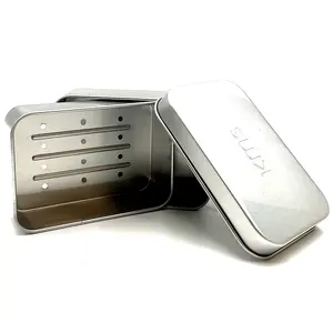 Metal Bar Soap Holder Soap Dish with Cover Silver Lid Travel Aluminium Soap Box