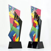 Trophées en cristal avec base noire, impression couleur intégrale, modèle MH-J0325