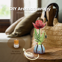Puzzles en bois à fleurs 3D pour adultes, kit de 2 fleurs en bois avec 2 flacons de parfum et bâtonnets diffuseurs (rose + pavot de maïs).