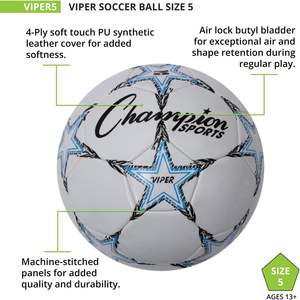 Balón de Fútbol Champion Sports Viper, Tallas 3, 4 y 5, Cubierta de TPU Suave al Tacto, Cámara de Butilo Resistente, para Entrenamiento Juvenil y Adulto - Product Image 6