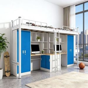 <span class=keywords><strong>Lit</strong></span> superposé multifonctionnel en fer avec table inférieure intégrée pour adultes, étudiants, dortoirs scolaires et personnel - Product Image 2