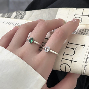 Yinruitai S925 Sterling <b>Silver</b> Sugar Cube Open <b>Ring</b> For Women Minimalist Design <b>Emerald</b> Zircon Adjustable Everyday Wear - Product Image 3