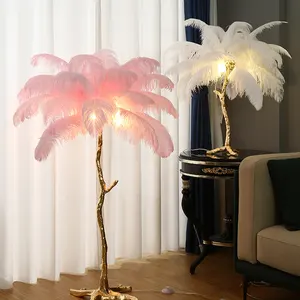 Feather Lights resina rame ottone Hotel palm Tree lampada da terra Nordic Luxury struzzo Feather stand light lampada da terra a LED moderna
