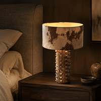 Lampe de table WeiVibe en travertin naturel Tiramisu avec abat-jour en tissu E27, lampe de chevet en pierre pour chambre d'hôtel et salon