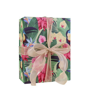 Floral Rigid <b>Gift</b> Box With Ribbon <b>Bow</b> For Cosmetic Packaging Custom OEM Die Cut Printing - Product Image 3