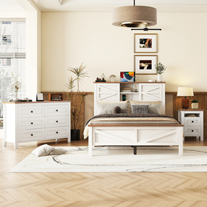 Cama de Plataforma Estilo Rústico con Cabecera con Almacenamiento y Estación de Carga, Juego de Dormitorio de 3 Piezas - Product Image 2