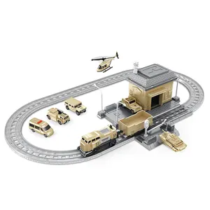 बी/ओ सैन्य रेल ट्रेन थोक स्लॉट कारों पटरियों बिल्डिंग ब्लॉक खिलौना बच्चा