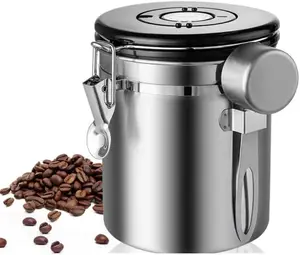Large Capacity Coffee Food Canister Food Jars Kitchen Container Minimalist Kitchen Storage Round Manual Airtight Stainless Steel