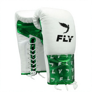 Gants de boxe Fly blancs et verts en cuir véritable à lacets pour adultes, équipement d'entraînement et de sparring, gants de boxe Winning, sans Boxing No L - Product Image 3