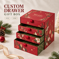 Boîte cadeau personnalisée à tiroirs en carton rigide à quatre niveaux avec ruban, emballage de Noël pour les fêtes