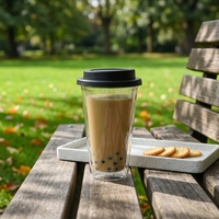 Tasse à café en verre borosilicate double paroi résistante à la chaleur de 12 oz/14 oz avec couvercle en silicone pour usage en restaurant, idéale pour le lait