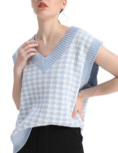 Pull-over tricoté <span class=keywords><strong>sans</strong></span> manches, col en V, coréen, pull-over, <span class=keywords><strong>haut</strong></span> ample, <span class=keywords><strong>pied</strong></span>-<span class=keywords><strong>de</strong></span>-<span class=keywords><strong>poule</strong></span>, collection automne hiver, - Product Image 5