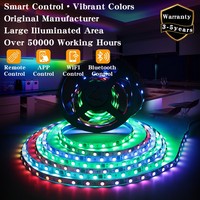 Bande LED RVBIC adressable 12V WS2811 5050 60 LED/m, rouleau de 5m, IP20 non étanche, contrôle par application pour décoration de chambre et TV