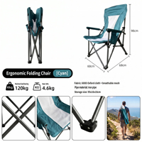 Chaise de camping pliante ergonomique en gros, dossier haut en maille Oxford 600D, cadre en fer avec sac de transport, pour l'extérieur