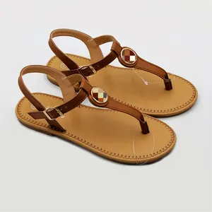 Latest summer elegant sandales pour femmes leisure pintoe flats outdoor non-slip handmade ladies shoes