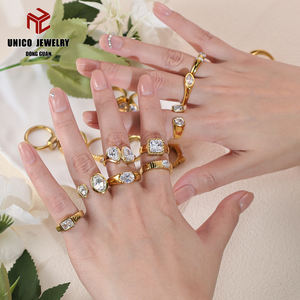 Bagues de bijouterie fantaisie en acier inoxydable 316L plaqué or 18 carats avec incrustation de zircone cubique, bagues de fiançailles pour femmes - Product Image 3