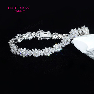 Cadermay Moissanite <b>Bracelet</b> S925 Silver <b>Flower</b> Shape Everyday Wear Unisex Jewelry - Product Image 4