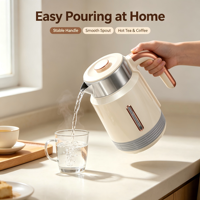 Bouilloire électrique sans fil en acier inoxydable à double paroi 1,8 L, contrôle de la température, ébullition rapide, arrêt automatique, 220 V, utilisation en extérieur, hôtel