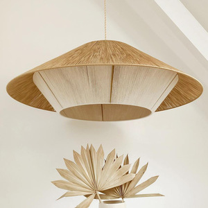 Lustre en corde de chanvre rétro japonais, forme de tambour, source de lumière LED E27, couleur blanche, utilisation pour hôtel, salle de banquet, restauration - Product Image 2