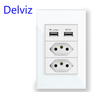 Delviz – panneau en verre cristal 120mm x 72mm, port de charge d'alimentation, prise électrique brésilienne 10A, prise murale USB 2A Standard brésilienne - Product Image 4