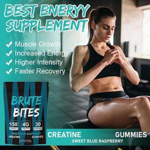 Gomitas de Creatina OEM en Stock, 4g Brute Bites, 150 Unidades, Sabor Frambuesa Azul, Veganas, Suplemento Pre-Entrenamiento para el Crecimiento Muscular y la Energía - Product Image 4