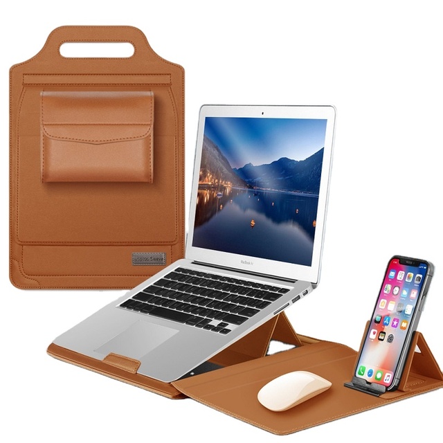 Multifunction Portable Business Pu Leather Notebook Stand Cover Accessories Pouch Laptop Computer Carrying case Bag for macbook
