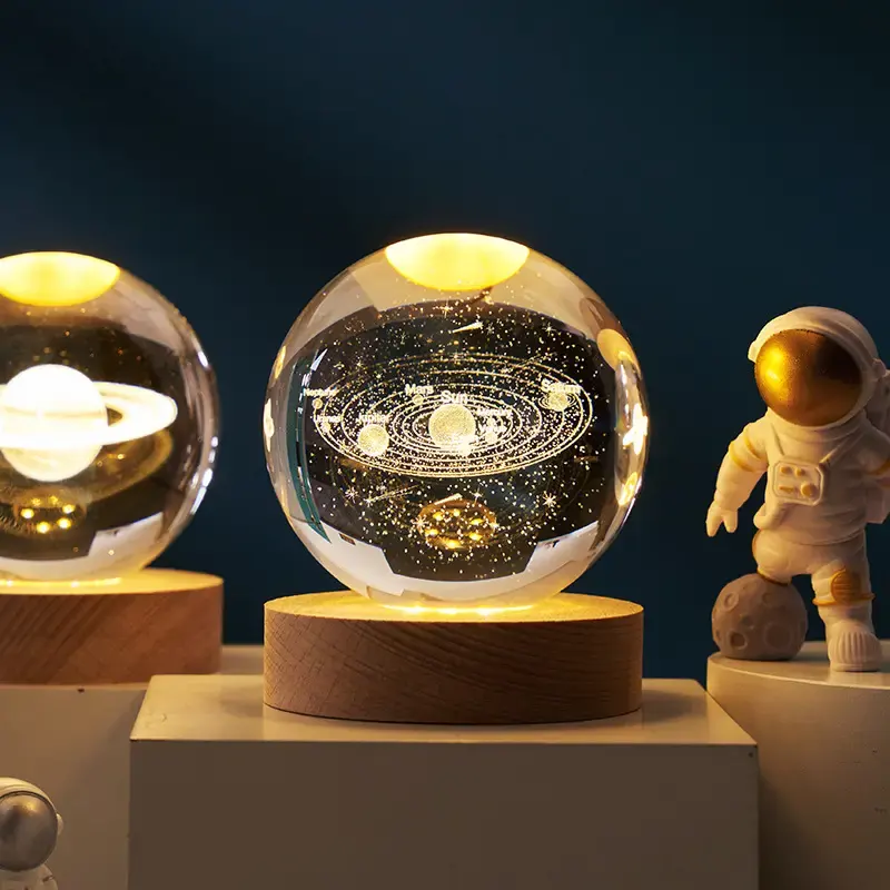 3D nghệ thuật pha lê bóng đêm đèn trang trí năng lượng mặt trời hệ thống LED đêm đèn Máy tính để bàn trang trí nội thất sáng bóng pha lê