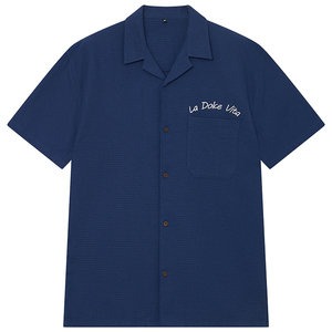 <span class=keywords><strong>Camisa</strong></span> de Hombre de Punto Grueso de Primera Calidad, 100 % Algodón, 216 g/m², con Cuello de <span class=keywords><strong>Traje</strong></span> y Logotipo Bordado, <span class=keywords><strong>Camisa</strong></span> <span class=keywords><strong>Azul</strong></span> Informal de Negocios - Product Image 1