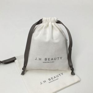 Eco Friendly White Canvas Reusable Bags Cosmetic Dust <b>Drawstring</b> <b>Pouch</b> - Product Image 3