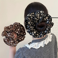 Scrunchie Korea Akzia Empat Lapis Motif Bunga Ditsy, Elastisitas Tinggi, Bahan Polyester, Modis, Gaya Mori Girl, Manis